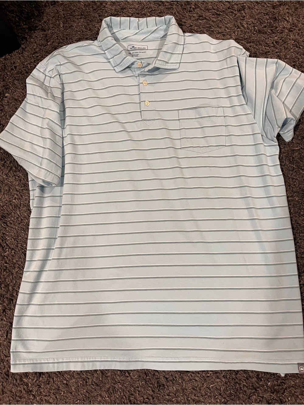 Peter Millar Men’s Light Blue Striped Polo Shirt XL